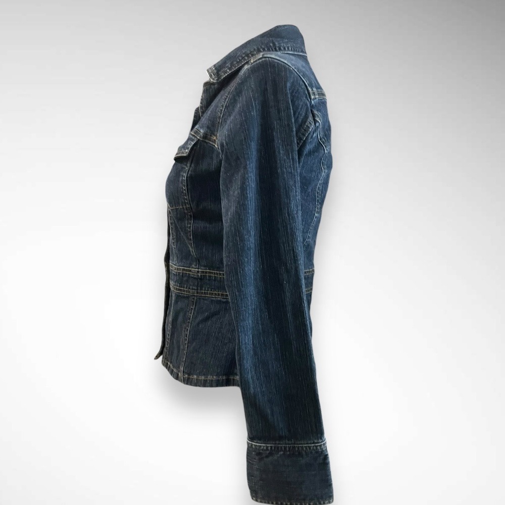 SO GSJC Women's Dark Wash Denim Jacket With Stress Medium | EUC - Picture 4 of 7